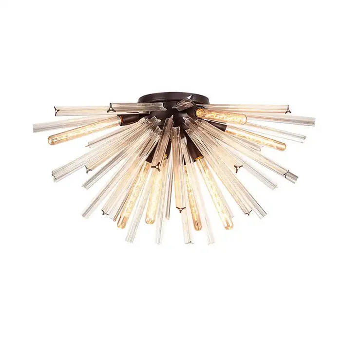 Woxsall 890 Glass Flush Ceiling Light – Brown Oxide and Champagne Glass – Online Lighting