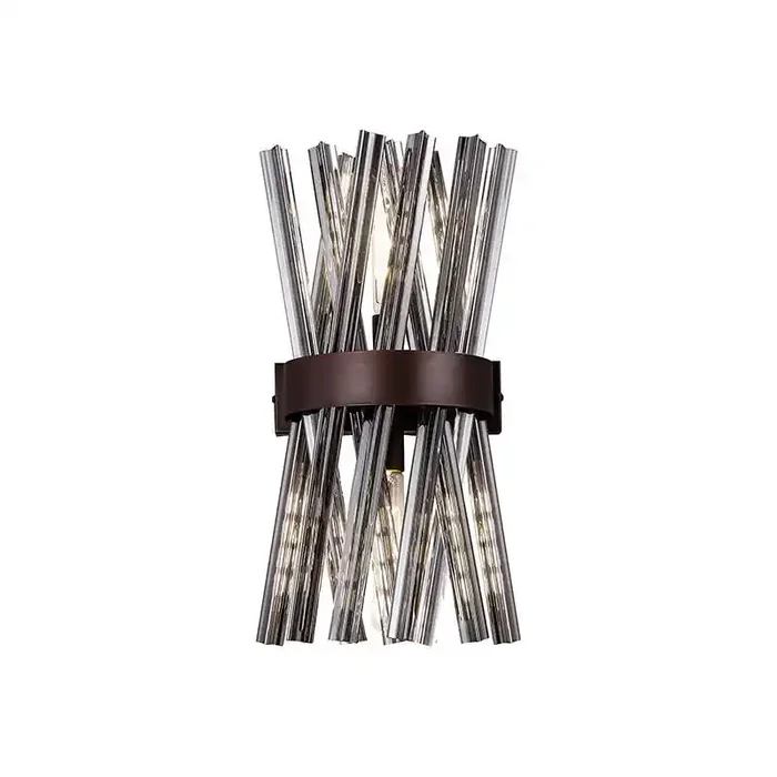 Woxsall Glass Flush Wall Light – Brown Oxide and Smoked Glass – Online Lighting