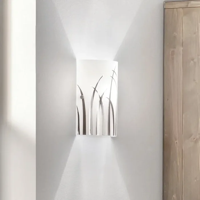 Wrap-Around Wall Sconce – Patterned Glass with Polished Chrome Grass pattern (079492742)