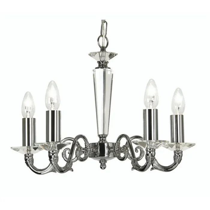 Wren 5 Light Crystal and Plated Chandelier in Chrome. 5x E14 (Oaks7352)