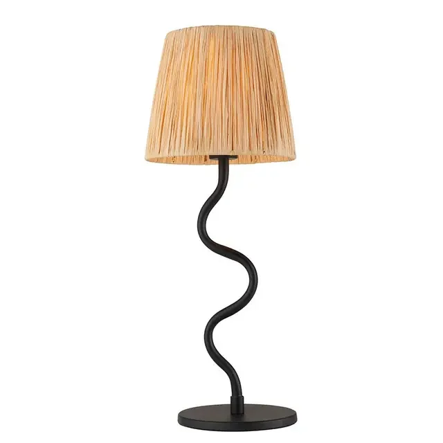 Wriggle Matt Black with Natural Raffia Shade Table Lamp