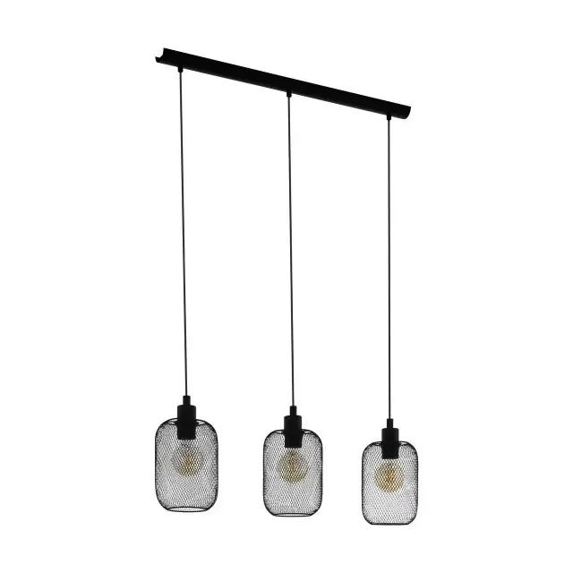 Wrington 3 Light Black Steel Wire Mesh Bar Pendant Light