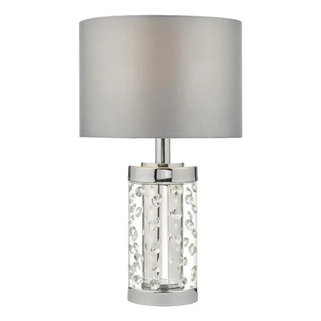 Yalena Polished Chrome with Crystal Bead and Grey Shade Small Table Lamp
