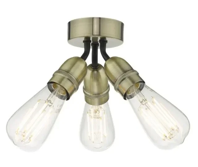 Yao 3 Light Antique Brass Flush Ceiling Light