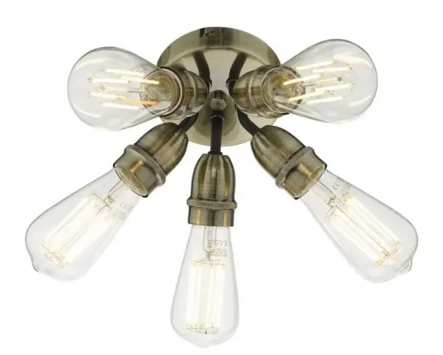 Yao 5 Light Antique Brass Flush Ceiling Light