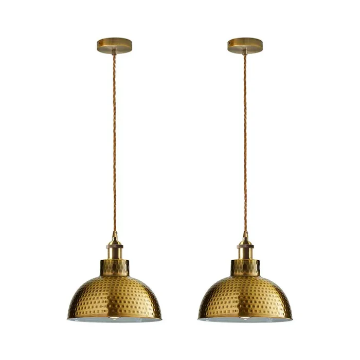 Yellow Brass Dome Vintage Style Pendant Lights – 2 Pack – Without Bulbs