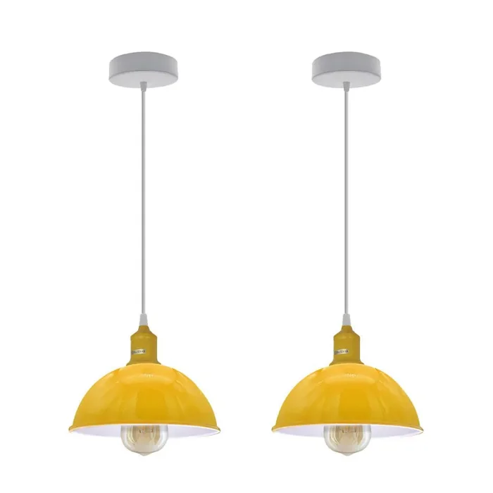 Yellow Small Dome Pendant Lights – With Bulbs – 2 Pack