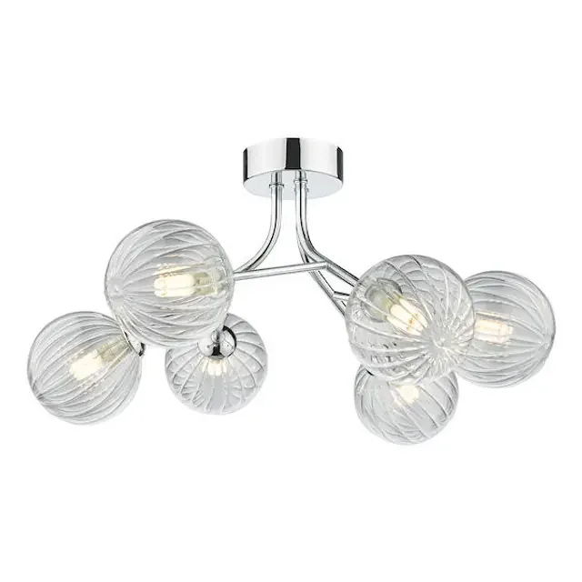 Yiska 6 Light Polished Chrome and Ribbed Glass Semi Flush Ceiling Light