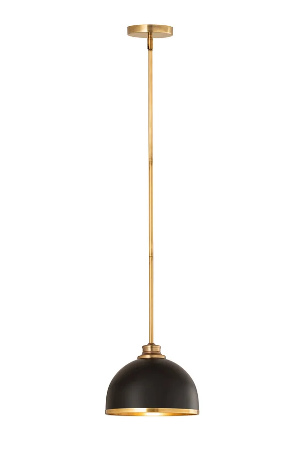 Z-Lite 1004P10-MB-RB Landry One Light Pendant, Matte Black / Rubbed Brass