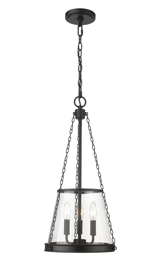 Z-Lite 341P12-MB Prescott Three Light Pendant, Matte Black