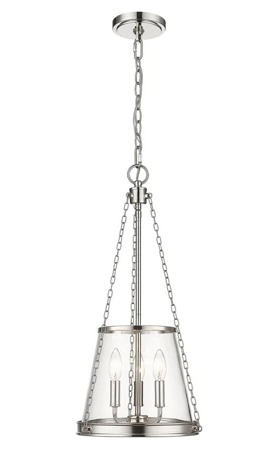 Z-Lite 341P12-PN Prescott Three Light Pendant, Polished Nickel