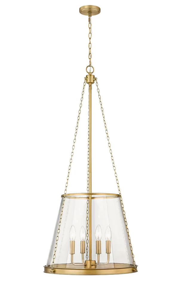 Z-Lite 341P18-RB Prescott Four Light Pendant, Rubbed Brass