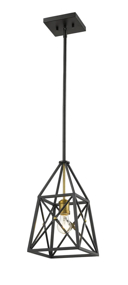 Z-Lite 447MP-MB-OBR Trestle One Light Mini Pendant, Matte Black / Olde Brass