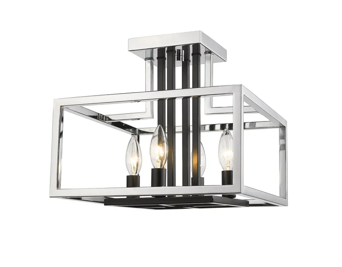 Z-Lite 456SF-CH-BK Quadra Four Light Semi Flush Mount, Chrome / Black