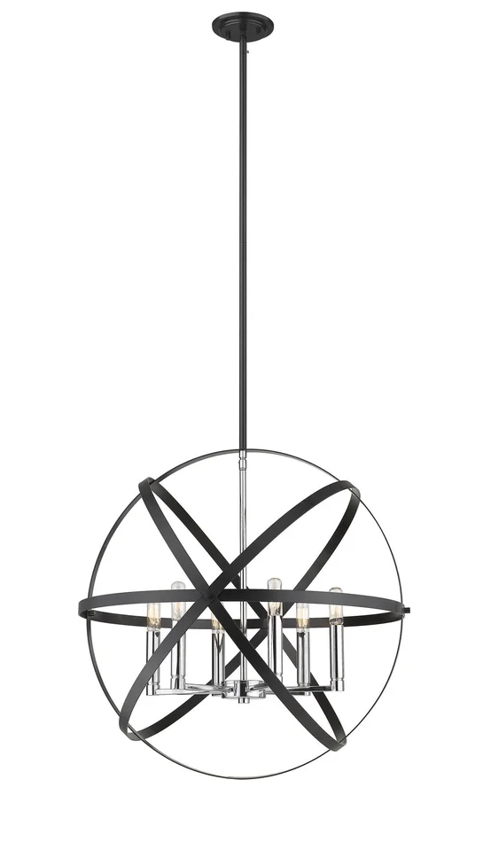 Z-Lite 463-24HBK-CH Cavallo Six Light Pendant, Hammered Black / Chrome