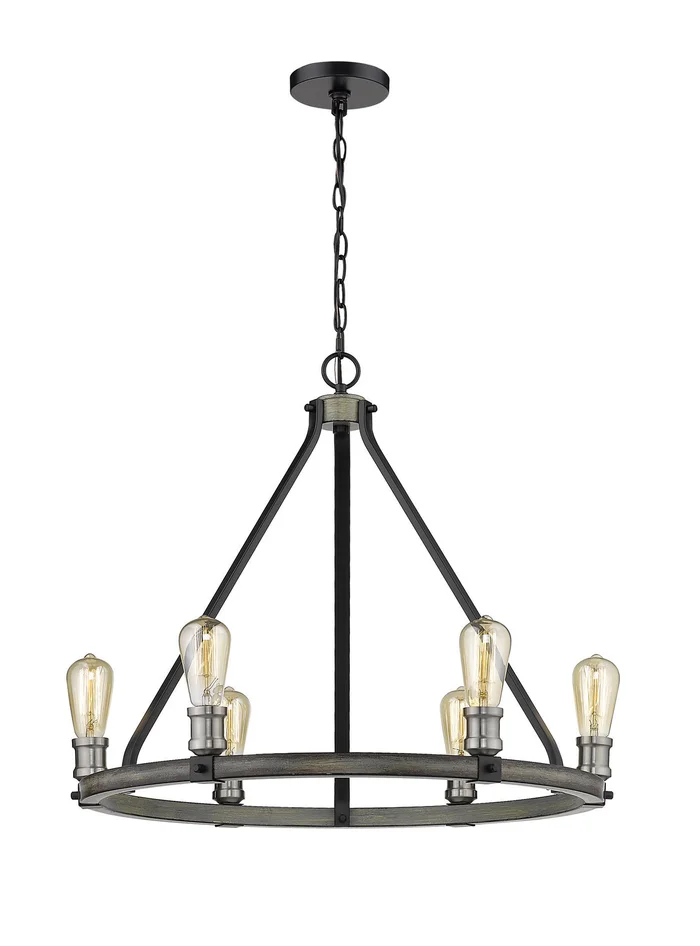 Z-Lite 472-6ABB Kirkland Six Light Chandelier, Ashen Barnboard