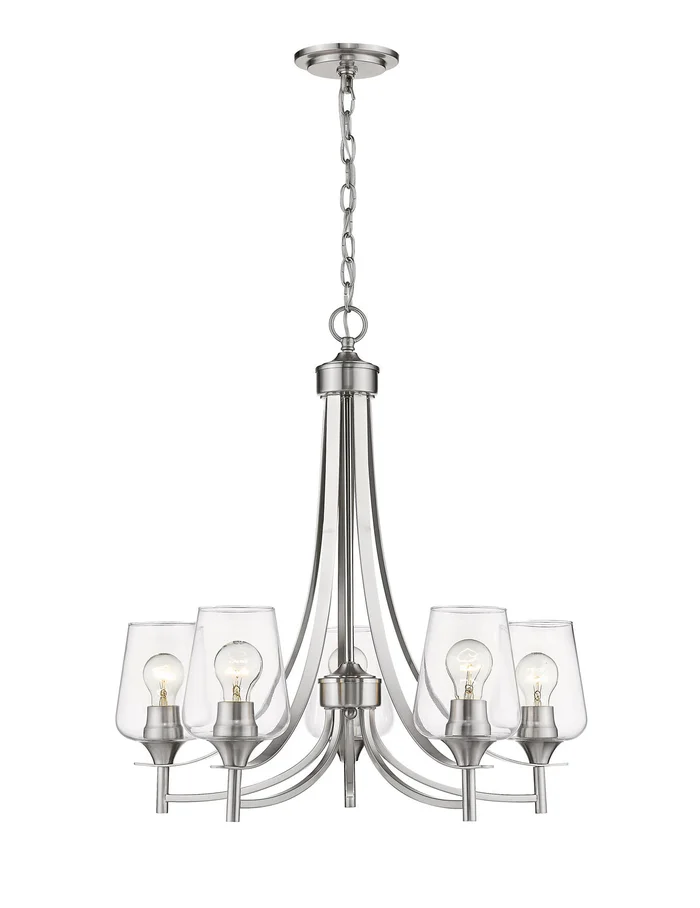 Z-Lite 473-5BN Joliet Five Light Chandelier, Brushed Nickel