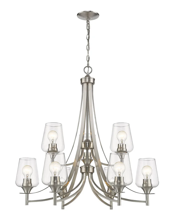 Z-Lite 473-9BN Joliet Nine Light Chandelier, Brushed Nickel