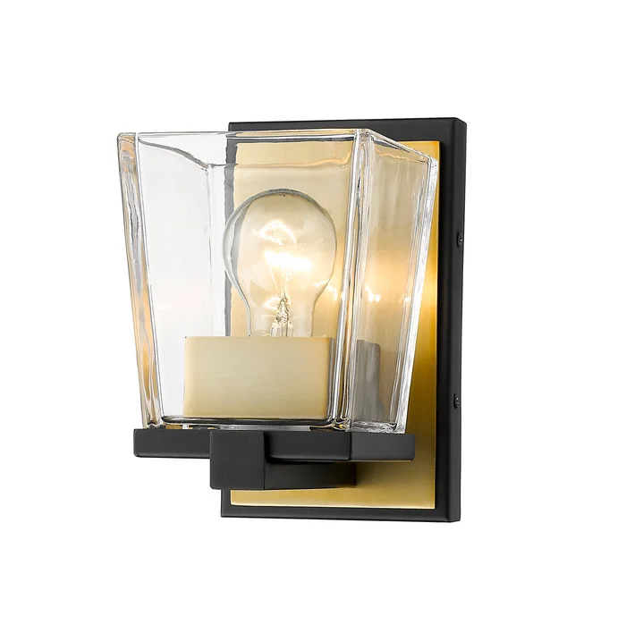 Z-Lite 475-1S-MB-OBR Bleeker Street One Light Wall Sconce, Matte Black / Olde Brass