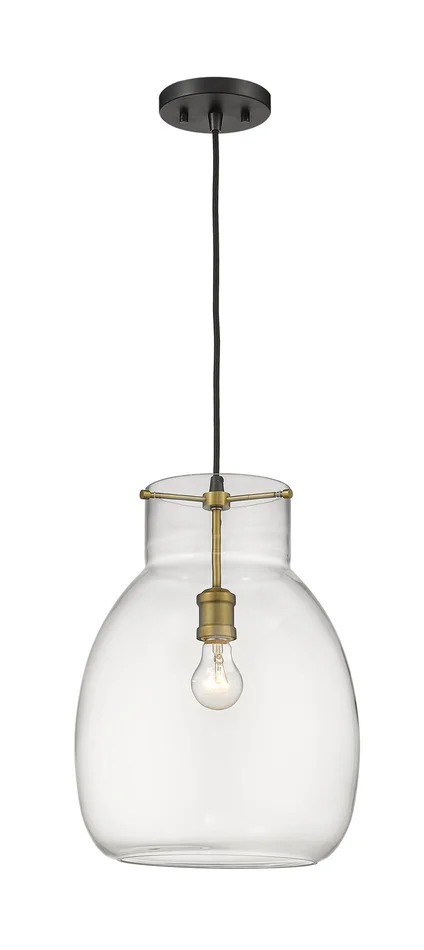 Z-Lite 476P-MB-OBR Bella One Light Pendant, Matte Black / Olde Brass