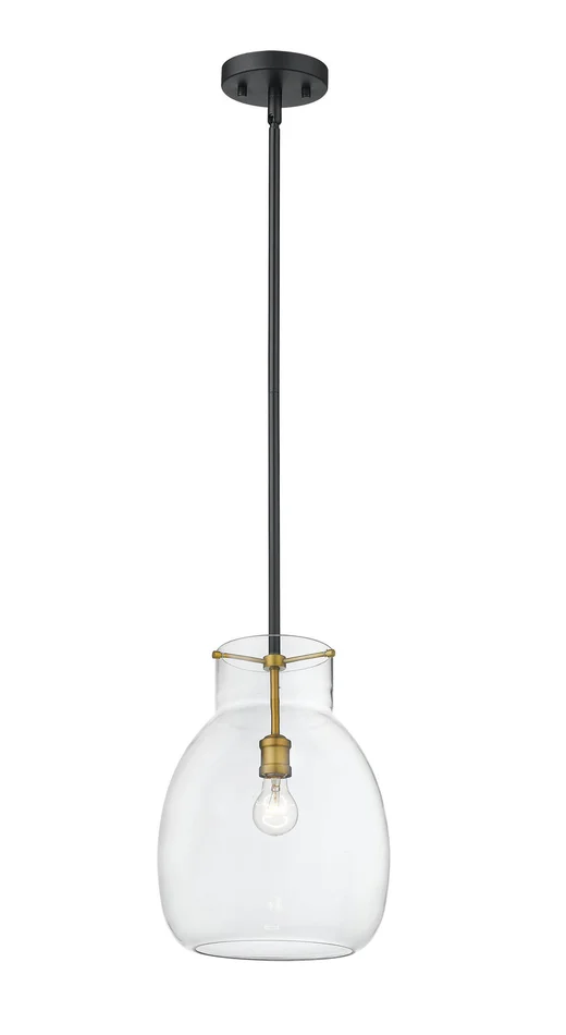 Z-Lite 476P-ROD-MB-OBR Bella One Light Mini Pendant, Matte Black / Olde Brass