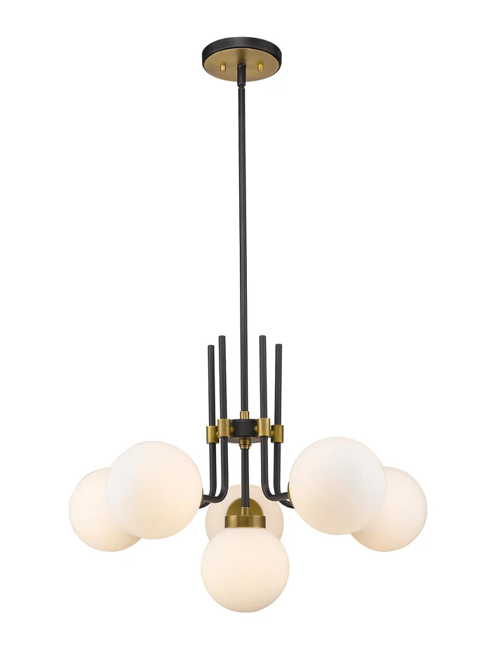 Z-Lite 477-6MB-OBR Parsons Six Light Chandelier, Matte Black / Olde Brass