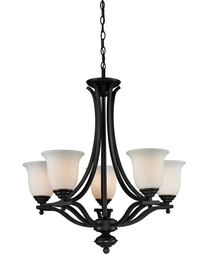 Z-Lite 703-5-MB Lagoon Five Light Chandelier, Matte Black