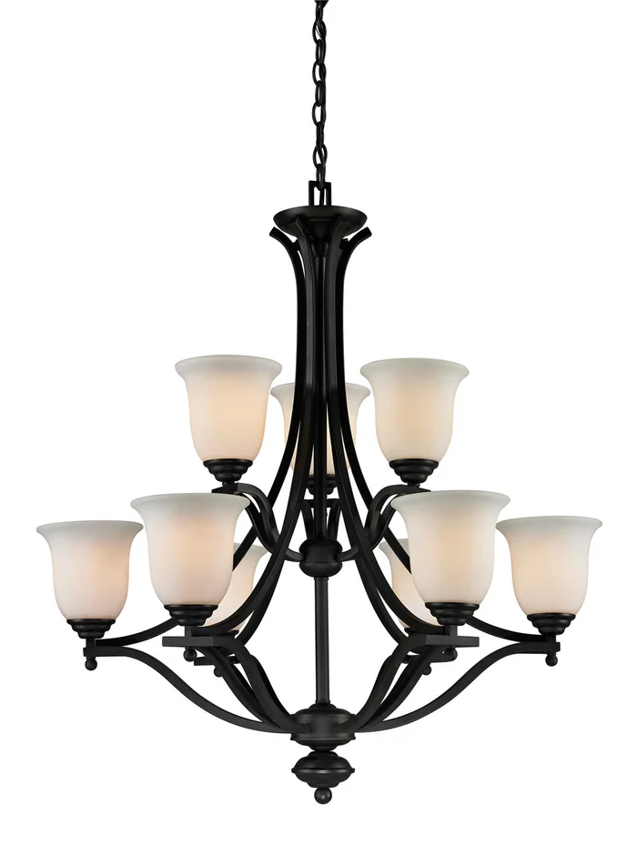 Z-Lite 703-9-MB Lagoon Nine Light Chandelier, Matte Black
