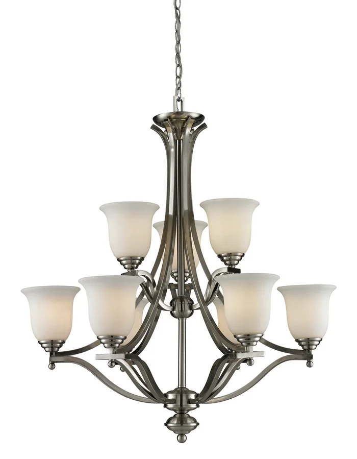Z-Lite 704-9-BN Lagoon Nine Light Chandelier, Brushed Nickel