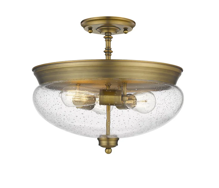Z-Lite 722SF-HBR Amon Three Light Semi Flush Mount, Heritage Brass
