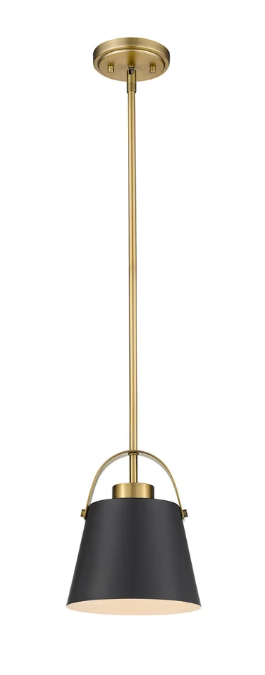 Z-Lite 726MP-MB+HBR Z-Studio One Light Mini Pendant, Matte Black / Heritage Brass