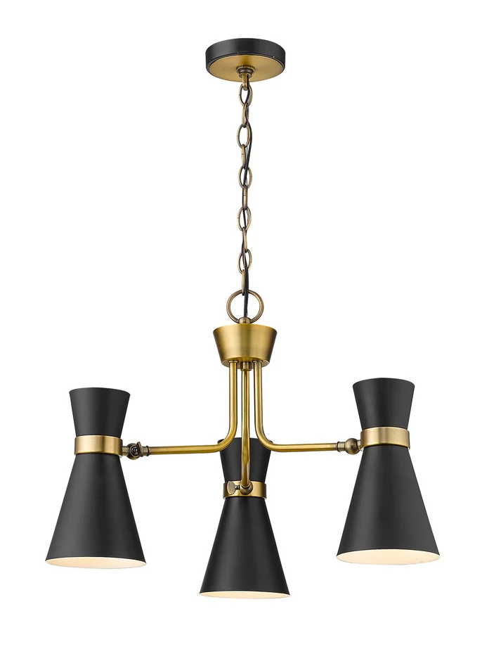 Z-Lite 728-3MB-HBR Soriano Three Light Chandelier, Matte Black / Heritage Brass
