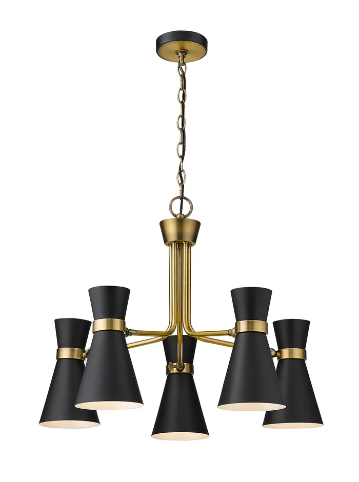 Z-Lite 728-5MB-HBR Soriano Five Light Chandelier, Matte Black / Heritage Brass
