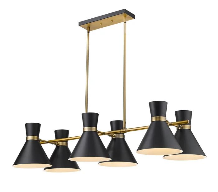 Z-Lite 728-6L-MB-HBR Soriano Six Light Chandelier, Matte Black / Heritage Brass