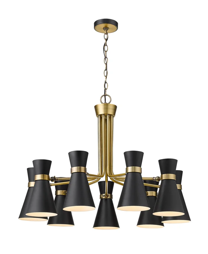 Z-Lite 728-9MB-HBR Soriano Nine Light Chandelier, Matte Black / Heritage Brass