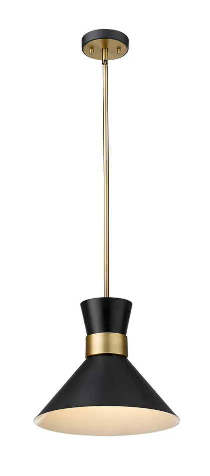 Z-Lite 728P13-MB-HBR Soriano One Light Pendant, Matte Black / Heritage Brass