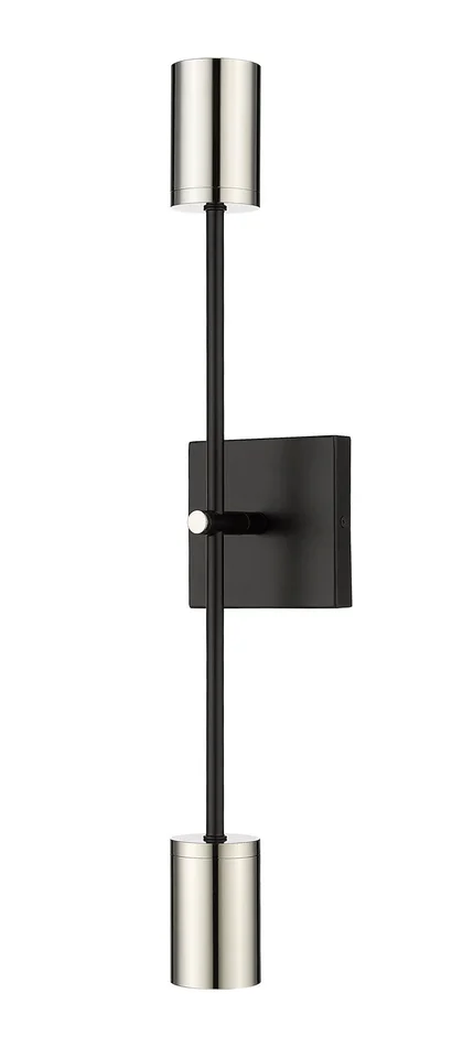 Z-Lite 814-2S-MB-PN Calumet Two Light Wall Sconce, Mate Black / Polished Nickel