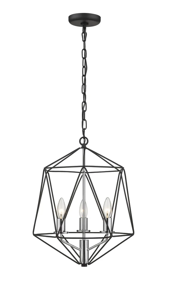 Z-Lite 918-14MB-CH Geo Three Light Chandelier, Matte Black / Chrome