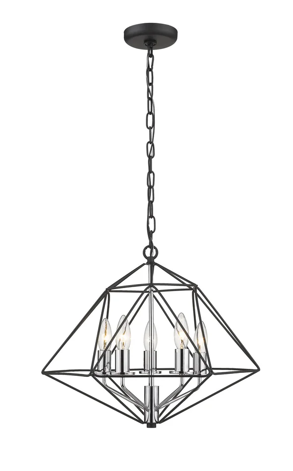 Z-Lite 918-18MB-CH Geo Five Light Chandelier, Matte Black / Chrome