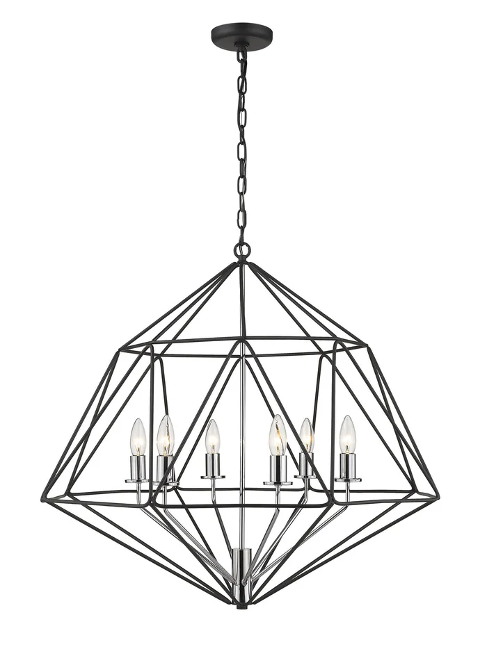 Z-Lite 918-30MB-CH Geo Six Light Chandelier, Matte Black / Chrome