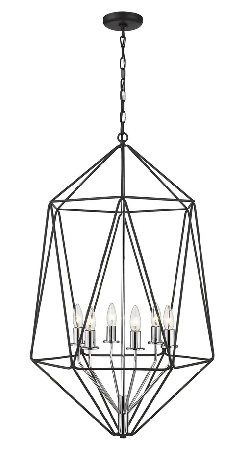 Z-Lite 918-35MB-CH Geo Six Light Chandelier, Matte Black / Chrome