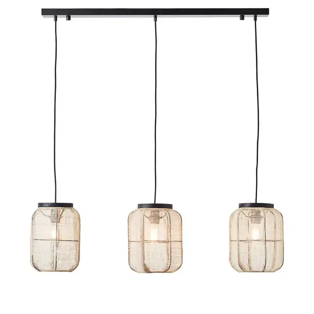 Zaire 3 Light Matt Black with Natural Shade Bar Pendant Light