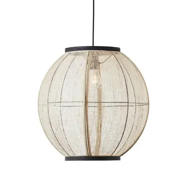 Zaire Matt Black with Bamboo Wood Shade 47cm Pendant Light