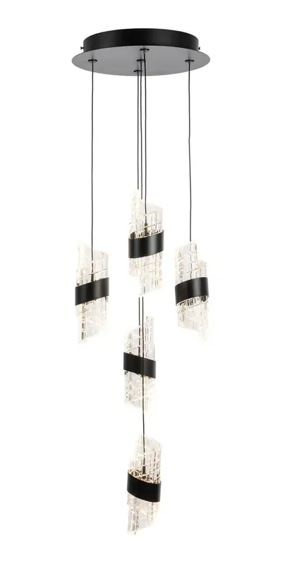 Zanthus 5 Light Black with Clear LED Cluster Pendant Light