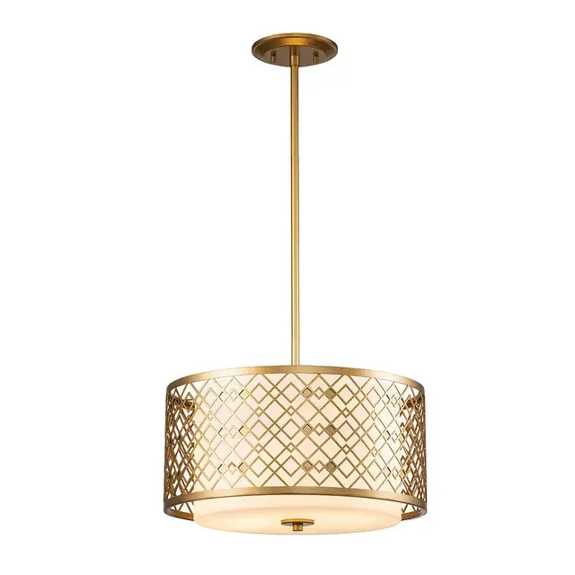 Ziggy 2 Light Lacquered Gold Shaded Pendant Light