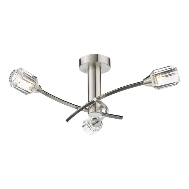 Zonda 3 Light Brushed Nickel and Crystal Diffuser Semi Flush Ceiling Light