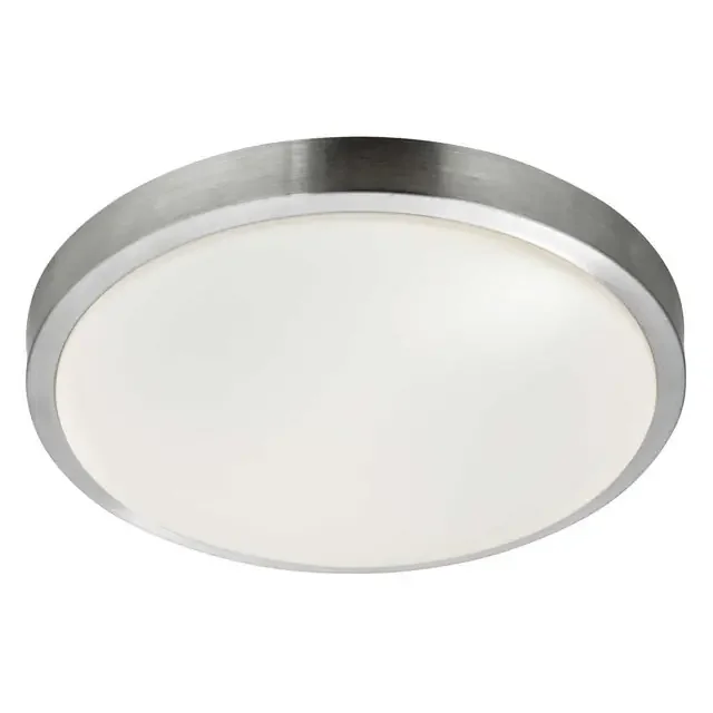 Zurich Aluminium with White Acrylic Shade 33cm IP44 LED Bathroom Flush Ceiling Light
